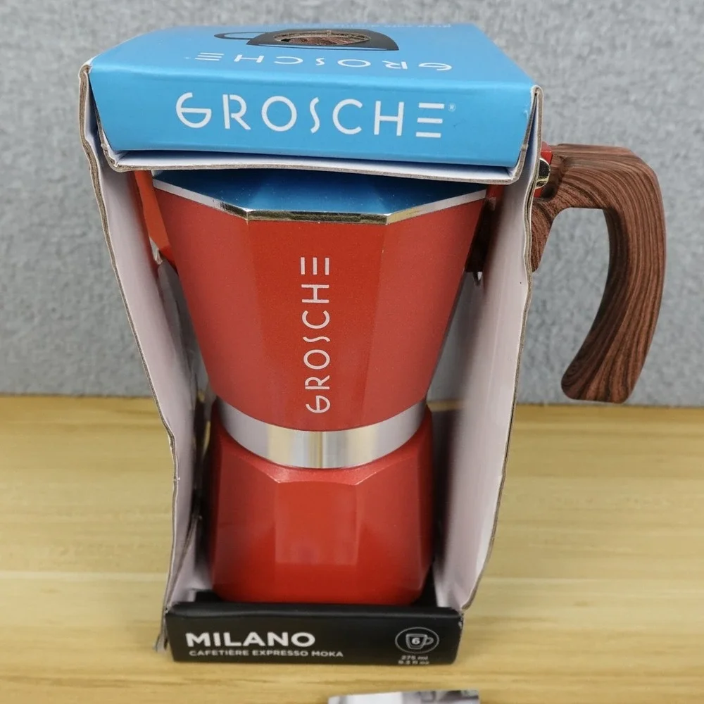 GROSCHE Milano Stovetop Espresso Maker Moka Pot 6 Espresso Cup, 9.3 oz, Red